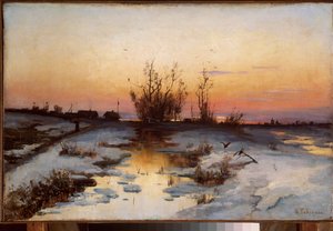 Soir, Floraison des aulnes (Evening, Alder blooming) - Peinture de Alexei Kondratyevich Savrasov (1830-1897), huile sur toile, vers 1870 - Art russe   1325928   no       norwegian Successfully Translated  Original: Bandbox Translat: Bandbox 1258743 no norw av Alexei Kondratjewitsch Sawrassow