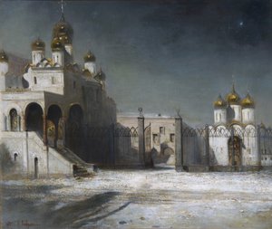 Katedralplassen i Kreml i Moskva om natten, 1878