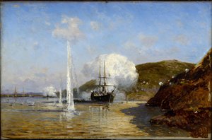Handlingen til Nikolai Skrydlov (1844-1918) på Donau av Alexei Petrovich Bogolyubov (Bogoliubov eller Bogolioubov) (1824-1896) av Aleksei Petrovich Bogolyubov