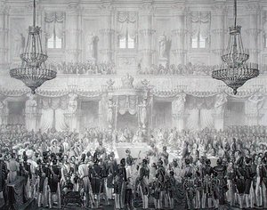 Statsbankett for å markere anledningen til kroningen av Ferdinand I (1793-1875) av Alessandro (after) Sanquirico