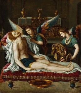 Le Corps du Christ oint par deux anges - Kristi legeme salvet av to engler - Allori, Alessandro (1535-1607) - ca 1593 - Olje på kobber - 45x39 - Szepmuveszeti Muzeum, Budapest av Alessandro Allori