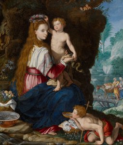 Madonna med Jesusbarnet og den hellige Johannes Døperen av Alessandro Allori