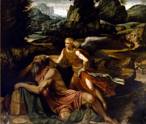 Elias som sover blir rettet opp av en engel Maleri av Alessandro Bonvicino dit il Moretto (1498-1554) Brescia fra 1500-tallet, San Giovanni Evangelista kirke