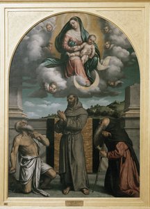 Virgin and Child in Glory, med den hellige Hieronymus, den hellige Frans av Assisi og den hellige Antonius (olje på lerret, ca. 1543)