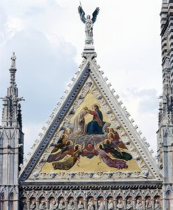 Siena-katedralen (Cattedrale di Santa Maria Assunta). 1215-1263. Detalj: mosaikk med kroningen av Maria. 1878