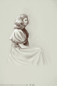 En ung kvinne som levde under det første imperiet, tidlig på 1800-tallet. Illustrasjon av Alessandro Lonati. 2010 av Alessandro Lonati