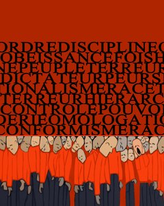 Allegori om vekten av diktatur, undertrykkelse, disiplin over mennesket, folkemengder knust av makt og frykt for tyranner - Illustrasjon 2014 av Alessandro Lonati