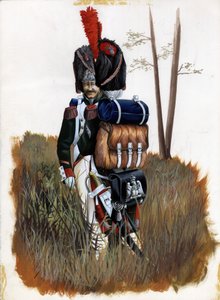 First Empire (1804–1814 og 1815): Grenadersoldater fra Royal Guard of the Great Napoleonic Armee i Italia. Tegning av Alessandro Lonati av Alessandro Lonati