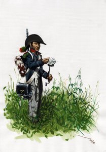 First Empire (1804–1814 og 1815): soldat infanterist jeger av den store franske Napoleonshæren. Tegning av Alessandro Lonati av Alessandro Lonati