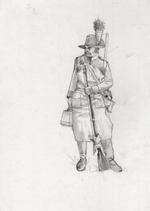 First Empire (1804-1814 og 1815): soldat fra den østerriksk-ungarske hæren (østerrik-ungarsk), pioner sapeur (eller pioner). Tegning av Alessandro Lonati av Alessandro Lonati