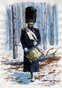 First Empire (1804-1814 og 1815): soldat fra den store Napoleon-hæren, tromme for grenaderene til den franske keisergarden i mantel av Alessandro Lonati