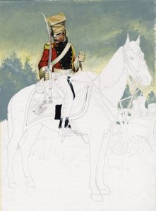 First Empire (1804–1814 og 1815): soldat fra det lette kavaleriet til den store franske Napoleonshæren. Uferdig tegning av Alessandro Lonati. av Alessandro Lonati