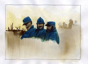 Første verdenskrig: Franske soldater under første verdenskrig Fargetegning av Alessandro Lonati av Alessandro Lonati