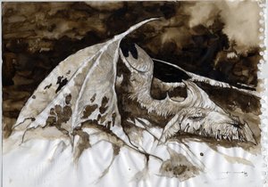 Illustrasjon av et fantastisk og legendarisk dyr: døde dragekrotter. Fargetegning av Alessandro Lonati. av Alessandro Lonati