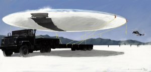 Mystiske fenomener: fangst av en flygende tallerken (UFO eller ufo) av den amerikanske hemmelige tjenesten i Nevada-ørkenen i USA. Tegning av Alessandro Lonati av Alessandro Lonati