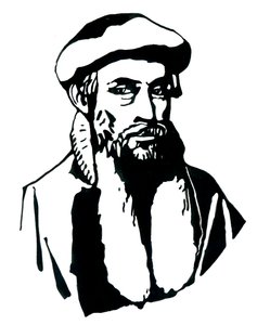 Portrett av Johannes Gensfleisch dit Gutenberg (1400-1468), tysk trykker (Portrett av Johannes Gutenberg) Illustrasjon av Alessandro Lonati av Alessandro Lonati