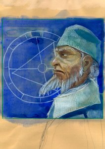 Portrett av Michel de Notre Dame (Nostradamus) Engelsk astrolog - Portrett av Nostradamus, Michel de Notre Dame (1503-1566) astrolog og doktor francais Illustrasjon av Alessandro Lonati av Alessandro Lonati