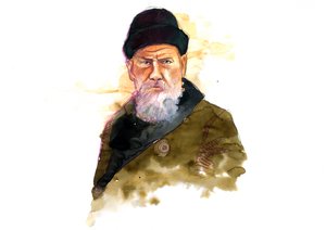 Portrett av den russiske forfatteren Lev Nikolayevich (Leo eller Leon Tolstoy) (Tolstoi) (1828-1910) (Portrett av forfatteren Lev N Tolstoy) av Alessandro Lonati