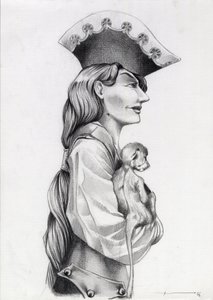 Profilportrett av en piratkvinne fra Karibia (privat), med en liten ape i armene. Tegning av Alessandro Lonati. av Alessandro Lonati
