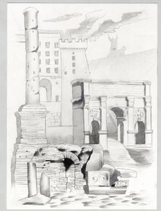 Ruiner av romertiden i Roma, Forum (foro romano) Tegning av Alessandro Lonati. av Alessandro Lonati