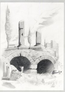 Ruiner av romertiden i Roma, Forum (foro romano) Tegning av Alessandro Lonati. av Alessandro Lonati