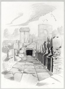 Ruiner av romertiden i Roma, Forum (foro romano) Tegning av Alessandro Lonati. av Alessandro Lonati