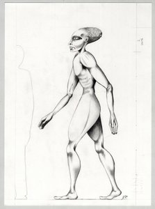 Science fiction-illustrasjon: et romvesen eller romvesen (romvesen eller romvesen) fra planeten Mars til erobringen av verdensrommet eller universet. Tegning av Alessandro Lonati av Alessandro Lonati