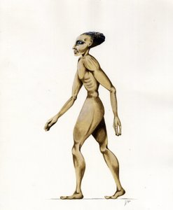 Science fiction-illustrasjon: et romvesen eller romvesen (romvesen eller romvesen) fra planeten Mars til erobringen av verdensrommet eller universet. Tegning av Alessandro Lonati av Alessandro Lonati