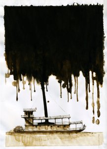 Dampskipsillustrasjon av den nye "" In the Heart of Darkness"" av Joseph Conrad. 2012 av Alessandro Lonati