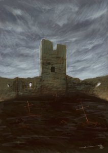 Graver av en kirkegård forlatt blant ruinene. Tegning av Alessandro Lonati av Alessandro Lonati