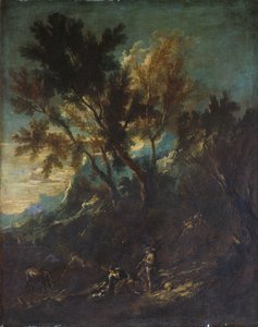 Et fjelllandskap med pastorale figurer av Alessandro Magnasco