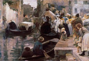 ""Bryllup i Venezia"" De nygifte kjører gondol. Maleri av Alessandro Milesi (1856-1945) 1897 Roma. Galleria Nazionale d