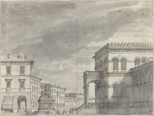 Piazza med et ridemonument og et palass av Alessandro Sanquirico