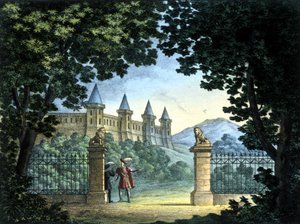 Scenografi av Sanquirico for operaen "Anna Bolena" av Gaetano Donizetti. Carcano teater, Milano av Alessandro Sanquirico