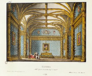 Soverommet til Royal Palace Scenography for 1828-fremføringen av operaen "Elisabetta, Regina d