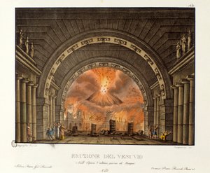 Utbruddet av Vesuve-scenografien for representasjonen av "operaen" L