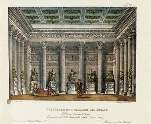 Vestibylen til Palace of the Senat (Act I) Scenografi for forestillingen på Teatro alla scala i Milano i 1829 av operaen "Beleiringen av Korint"" (eller L