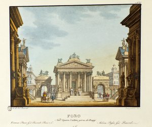 Utsikt over Forum Scenografi for representasjonen av operaen "L