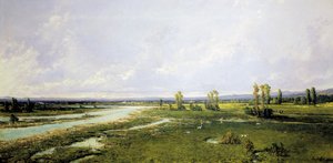 Jakt på elveleiet til Piave i Belluno, Maleri av Alessandro Seffer (1832-1905), Olje på lerret av Alessandro Seffer Guerra