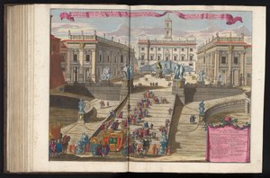 Felle til Piazza del Campidoglio i Roma Tegning og forhøyning av den moderne romerske Campidoglio (...) (tittel på objekt) av Alessandro Specchi