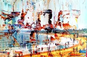 on the bay, 2019, (blandet media) av Alex Caminker