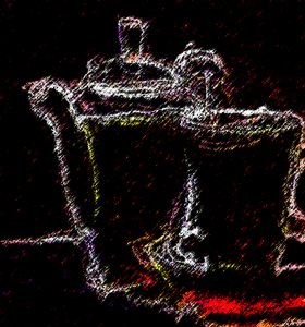 teatime, 2020, (blandet media) av Alex Caminker