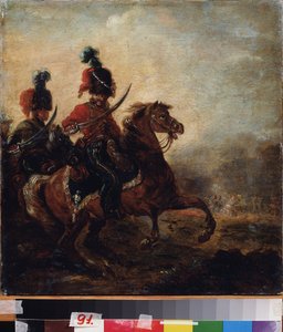 Ryttere. (Regiment av husarer). Maleri av Alexander Osipovich Orlowski (1777-1832), olje på lerret