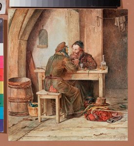 Dans une taverne - In a tavern - Verk av Alexander Antonovich Rizzoni (1836-1902), akvarell på papir av Alexander Antonovich Rizzoni