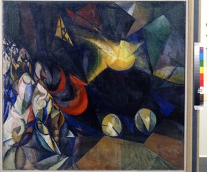 Dampmaskin. Maleri av Alexander Konstantinovich Bogomazov (1880-1930). Olje på lerret