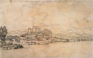 Italiensk landskap med kuppelbygning av Alexander Cozens