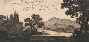Landskap med fjell og innsjø av Alexander Cozens