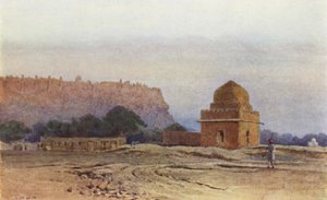 Gwalior Fort før soloppgang (farge litho) av Alexander Henry Hallam Murray