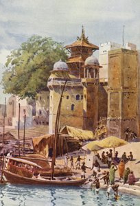 The Bathing Ghats, Benares (farge litho) av Alexander Henry Hallam Murray