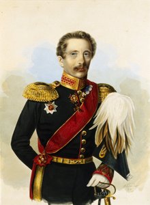Portrett av atamanen til Don Cossack-hæren, Mikhail Grigorievich Khomutov. Verk av Alexander Ivanovich Klunder (1802-1875), akvarell på papir